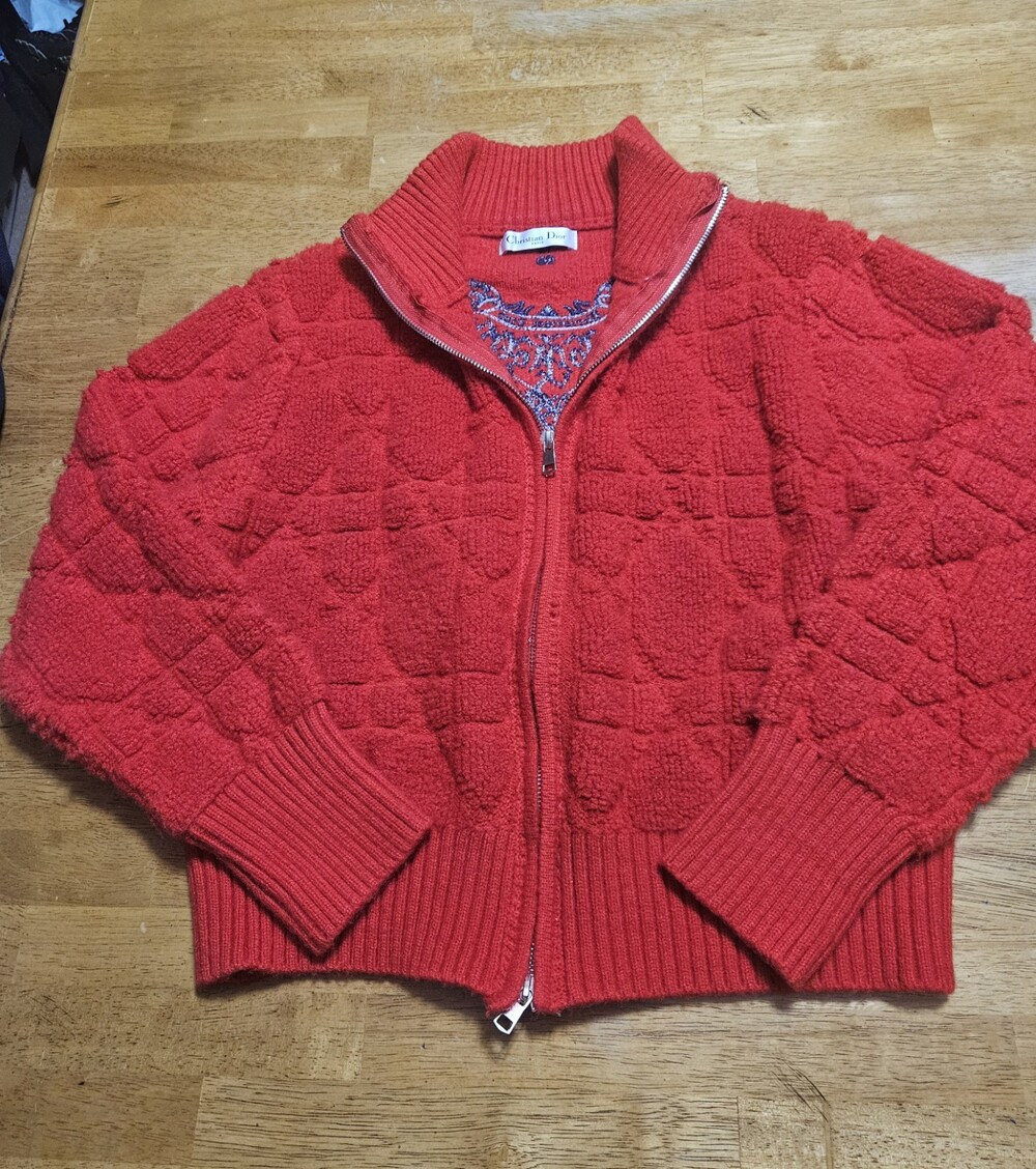 Authentic Christian Dior Red Knit Full Zip Cardigan Extremely RARE